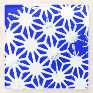 Royal blue geometric pattern glass coaster