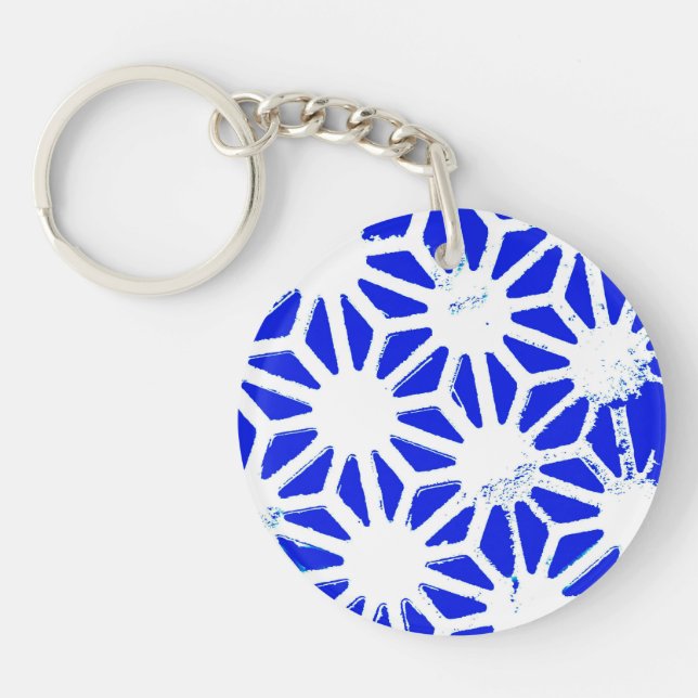 Royal blue geometric pattern keychain (Front)