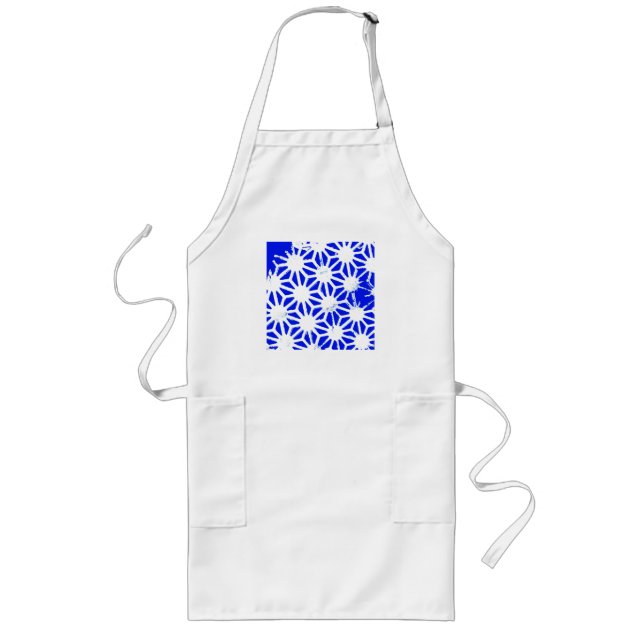 Royal blue geometric pattern long apron (Front)