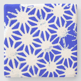 Royal blue geometric pattern stone coaster