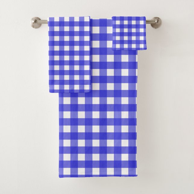 Royal blue gingham bath towel set (Insitu)