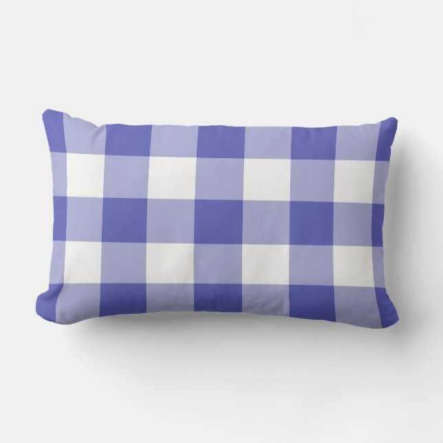 Royal Blue Gingham Pattern Chequered Lumbar Pillow (Front)