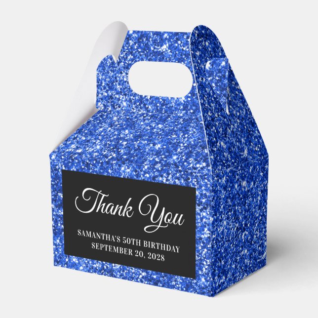 Royal Blue Glitter 50th Birthday Thank You Favor Box (Front Side)