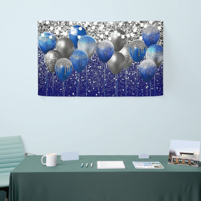 Royal Blue Glitter Backdrop Birthday Banner (Tradeshow)