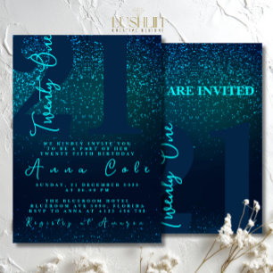 Royal Blue Glitter Birthday Sparkling Glam Party Invitation