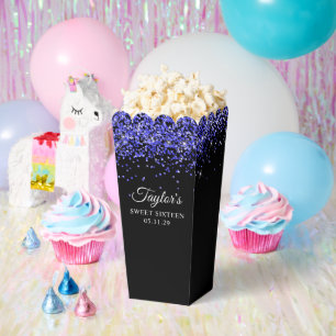 Royal Blue Glitter Black Sweet Sixteen Favor Box