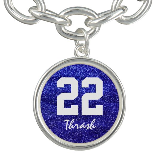 Royal Blue Glitter Custom Jersey Number Charm Bracelets