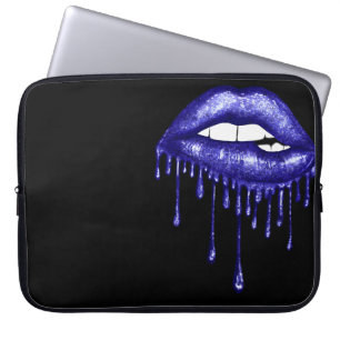 ROYAL BLUE GLITTER DRIPPING LIPS LAPTOP SLEEVE