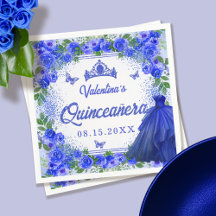 Royal Blue Glitter Floral Quinceanera Party
