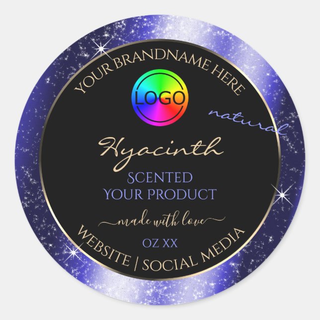 Royal Blue Glitter Frame Product Label with Logo (Front)