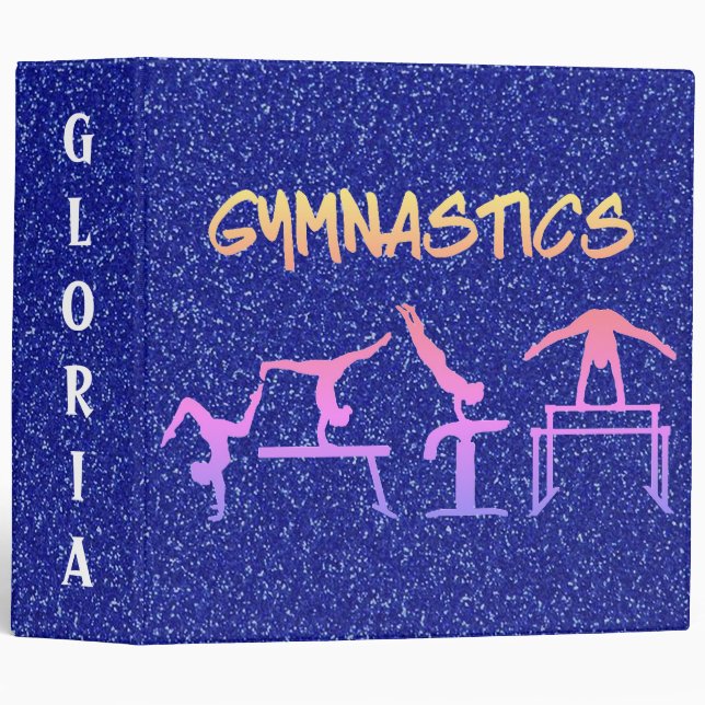 Royal Blue Glitter Gymnastics Girls Binder (Front/Spine)