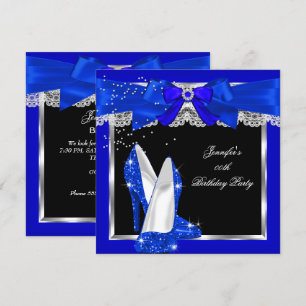 Royal Blue Glitter High Heel Silver Birthday Party Invitation