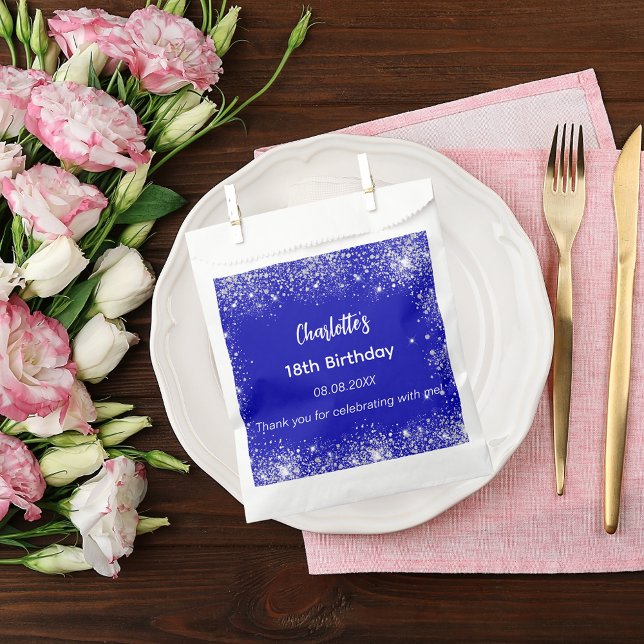 Royal blue glitter name thank you birthday favour bag (Creator Uploaded)