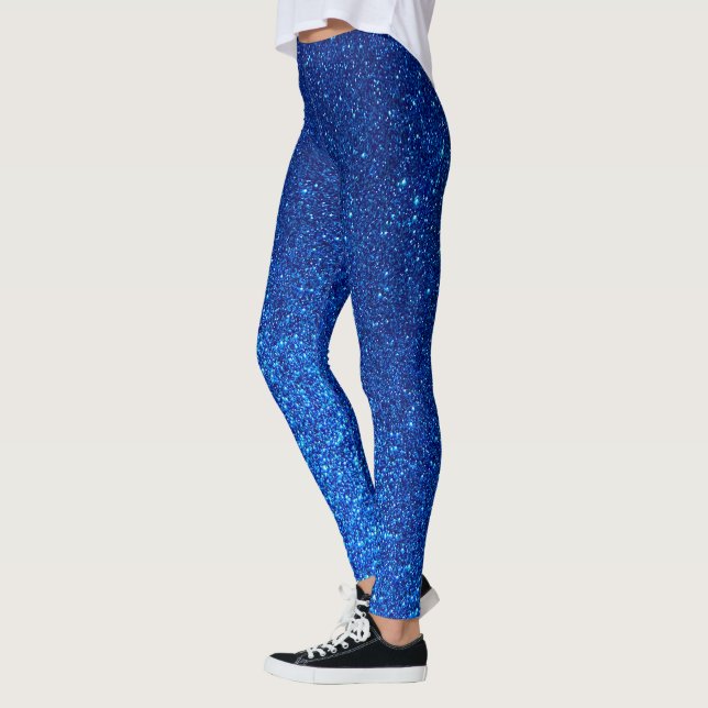 Royal Blue Glitter Navy Galaxy Sparkles Yoga Leggings (Left)