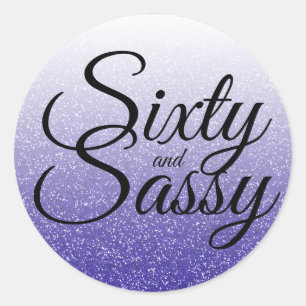 Royal Blue Glitter Ombre 60 Sassy 60th Birthday Classic Round Sticker