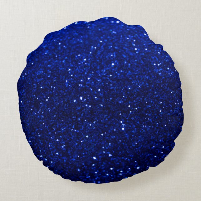 Royal Blue Glitter Round Throw Pillow (Back)