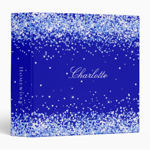 Royal blue glitter sparkles name script binder