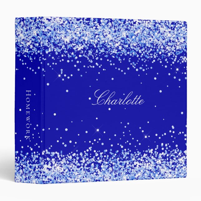 Royal blue glitter sparkles name script binder (Front/Spine)