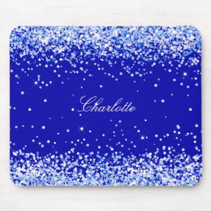 Royal blue glitter sparkles name script  mouse pad