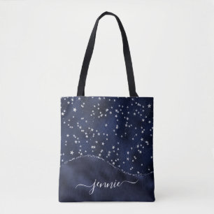 Royal Blue Glitter Stars Glam Wave Personalized Tote Bag