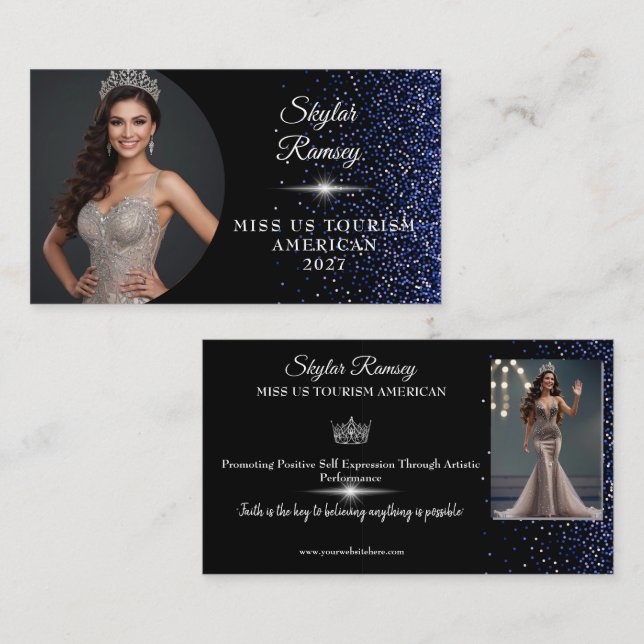 Royal Blue Glitz Pageant Business Card (Front/Back)