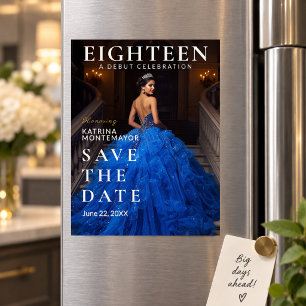 Royal Blue Gold 18th Birthday Save the Date Magnet