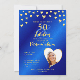 Royal Blue & Gold 50 and Fabulous Birthday Invitation