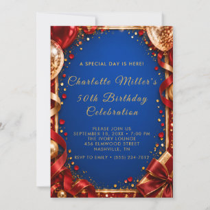 Royal Blue Gold 50th Birthday Invitation