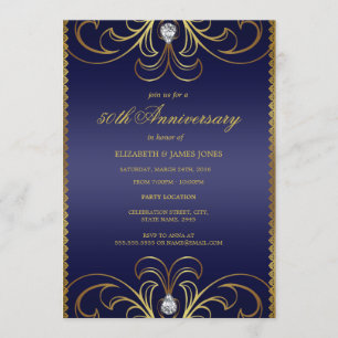Royal Blue & Gold 50th Wedding Anniversary Invite