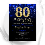 Royal Blue Gold 80th Birthday Invitation<br><div class="desc">80th birthday party invitation. Elegant royal blue design with faux glitter gold. Features stylish diamonds, bokeh lights and script font. Men or women bday invite. Perfect for a stylish adult birthday party. Personalize with your own details. Message me if you need further customization. Printed Zazzle invitations or instant download digital...</div>