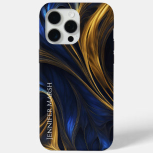 Royal Blue Gold Abstract Swirl iPhone 15 Pro Max Case