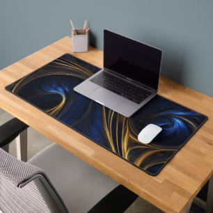 Royal Blue Gold Abstract Swirl Desk Mat