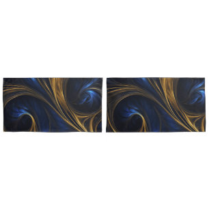 Royal Blue Gold Abstract Swirl Pillowcase