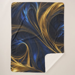 Royal Blue Gold Abstract Swirl Sherpa Blanket