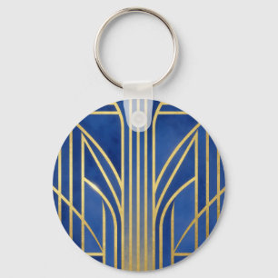 Royal Blue Gold Art Deco Keychain