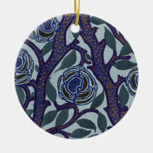 Royal Blue & Gold Art Deco Rose Floral Decor Ceramic Ornament