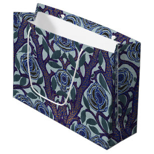 Royal Blue & Gold Art Deco Rose Floral Decor Large Gift Bag