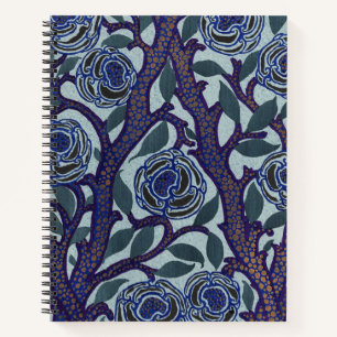 Royal Blue & Gold Art Deco Rose Floral Decor Notebook