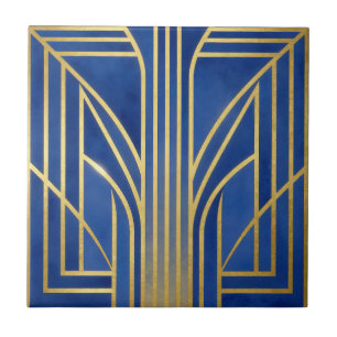 Royal Blue Gold Art Deco Tile