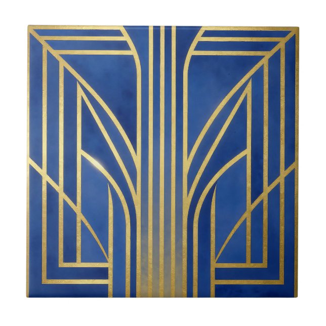 Royal Blue Gold Art Deco Tile (Front)