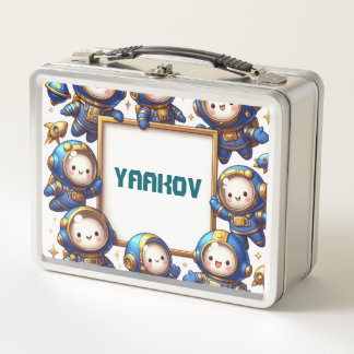 Royal Blue Gold Astronaut Playful Space Suits Metal Lunch Box