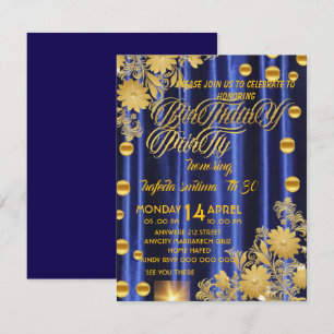 Royal Blue Gold Birthday Party Invitation, Womans Invitation
