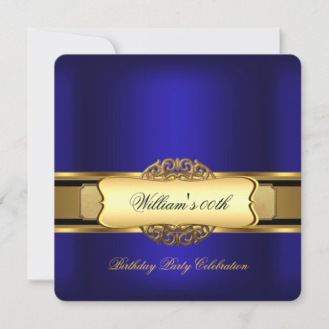 Royal blue Gold Birthday Party Men's Women's Invitation (Front)