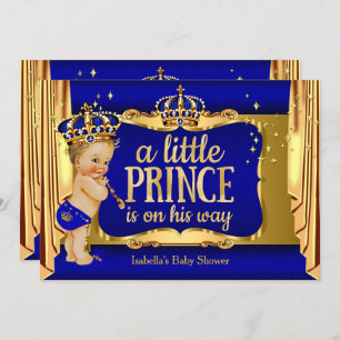 Royal Blue Gold Boy Prince Baby Shower Blonde Invitation