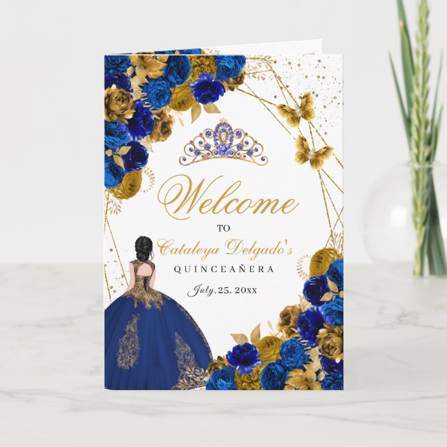 Royal Blue & Gold Butterfly Quinceanera Programme (Devant)