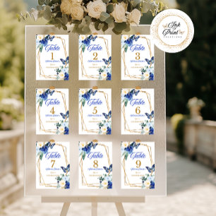 Royal Blue Gold Butterfly Quinceañera Table Number