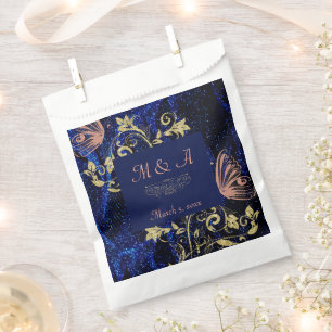 Royal Blue Gold Butterfly Wedding Favour Bag