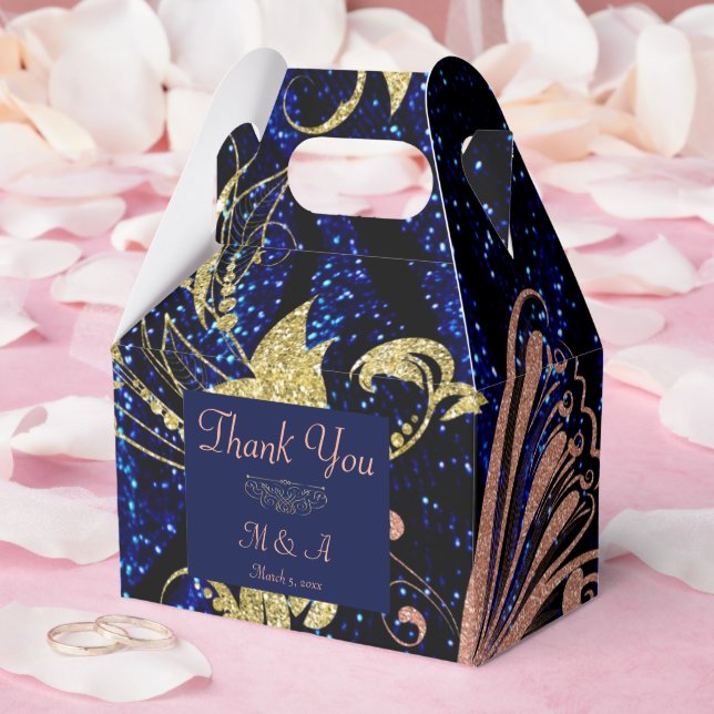 Royal Blue Gold Butterfly Wedding Favour Box (Wedding)