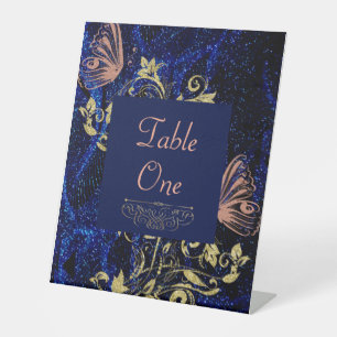 Royal Blue Gold Butterfly Wedding Pedestal Sign