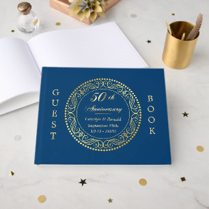 Royal Blue Gold Circle Anniversary Guest Book